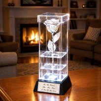 25th Anniversary 8" Silver Rose in Custom Illuminated Case
